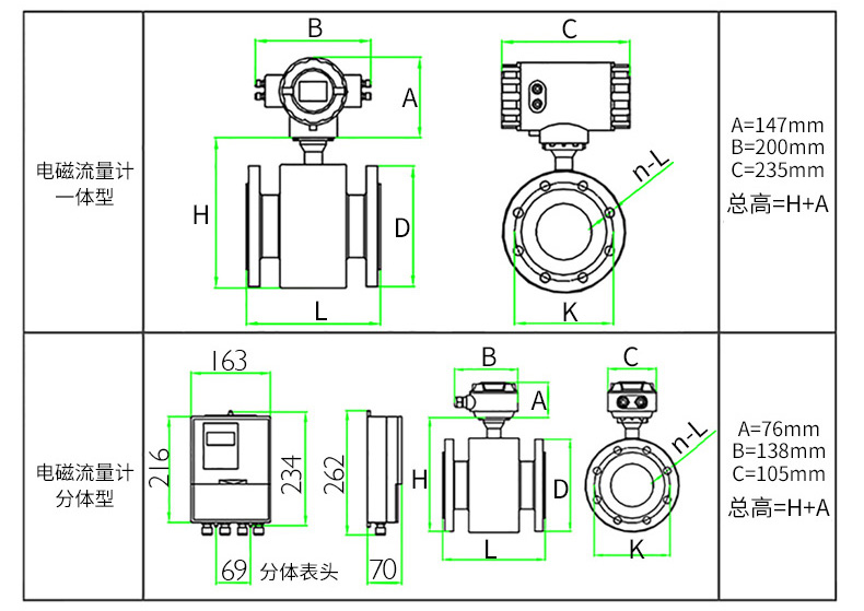一體式電磁流量計結(jié)構(gòu)外形圖
